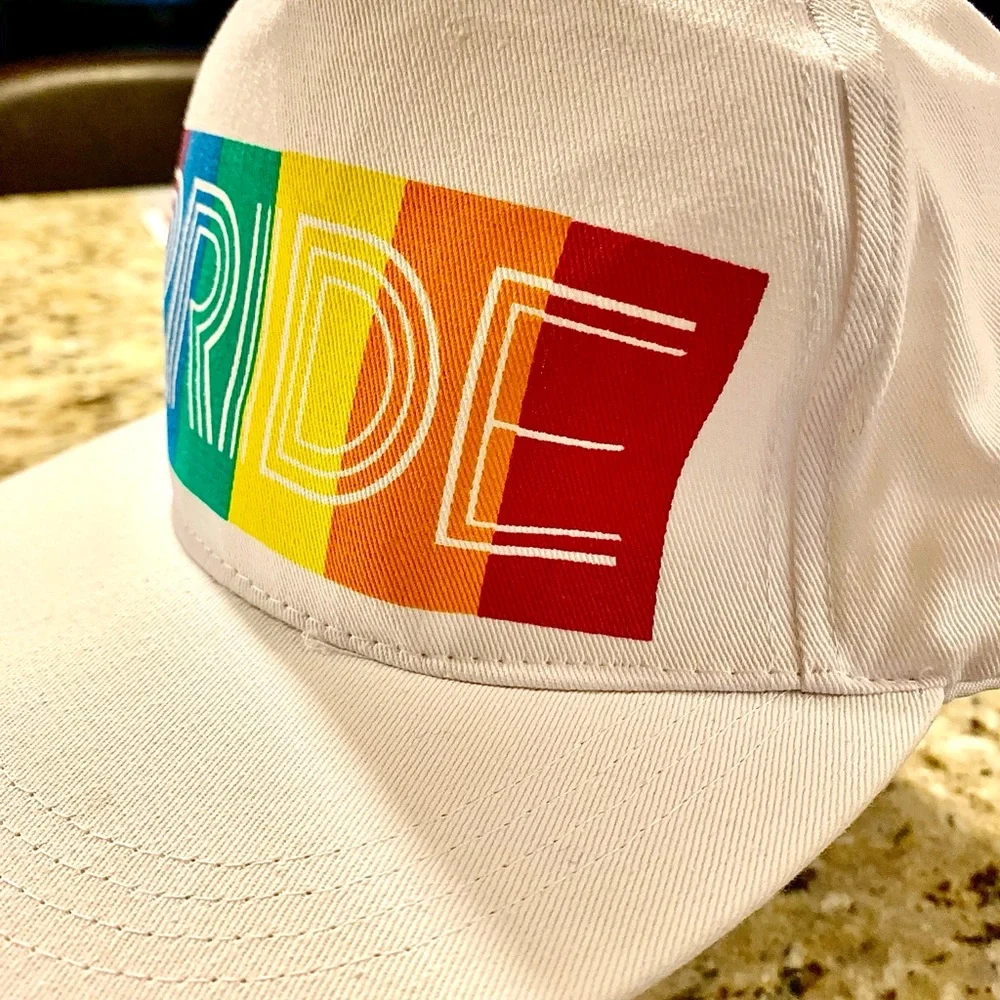 Pride White/Rainbow SnapBack Hat Flat Bill Brim